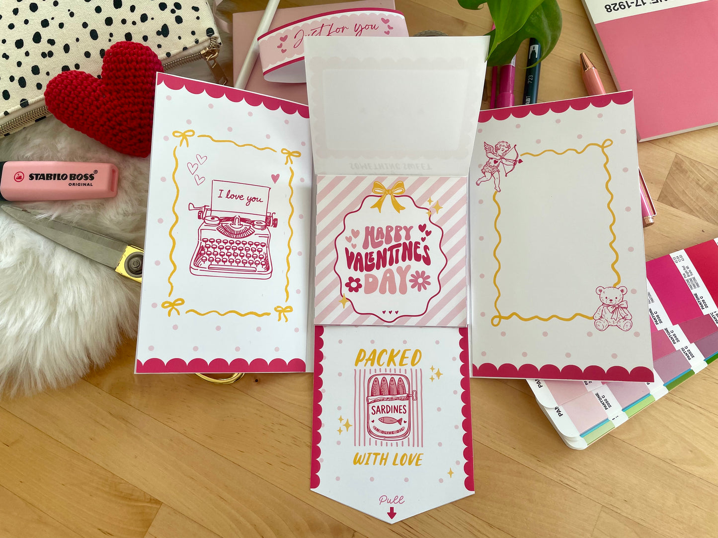 Printable Waterfall Card – Valentine's Day Gift Card Holder (Holds 4 Gift Cards)
