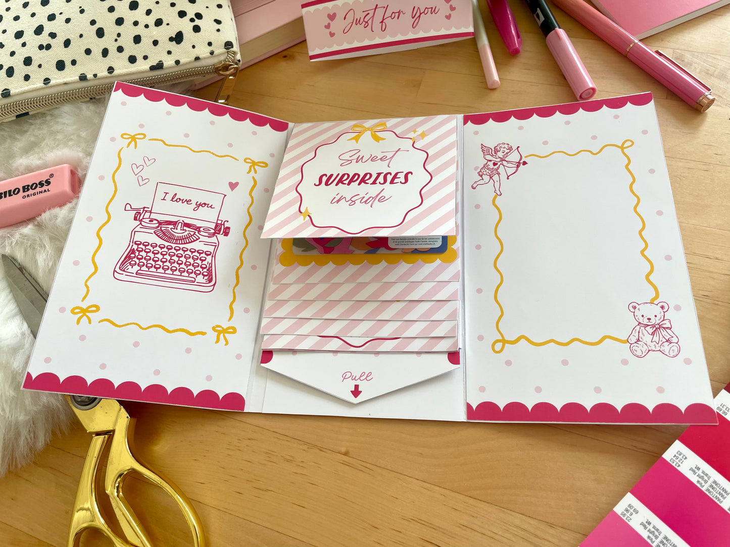 Printable Waterfall Card – Valentine's Day Gift Card Holder (Holds 4 Gift Cards)