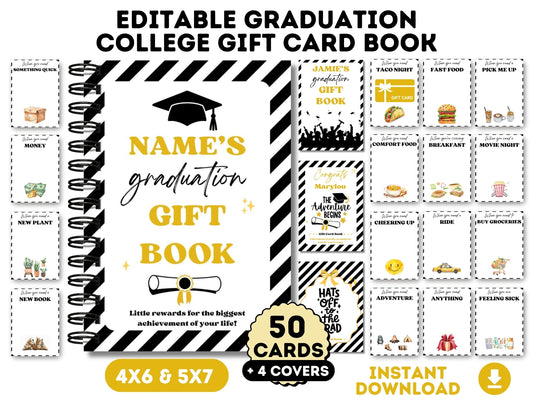 Editable Graduation Gift Card Book - 50 gift card holders + 4 covers in 2 sizes 4x6 & 5x7 (Set D)