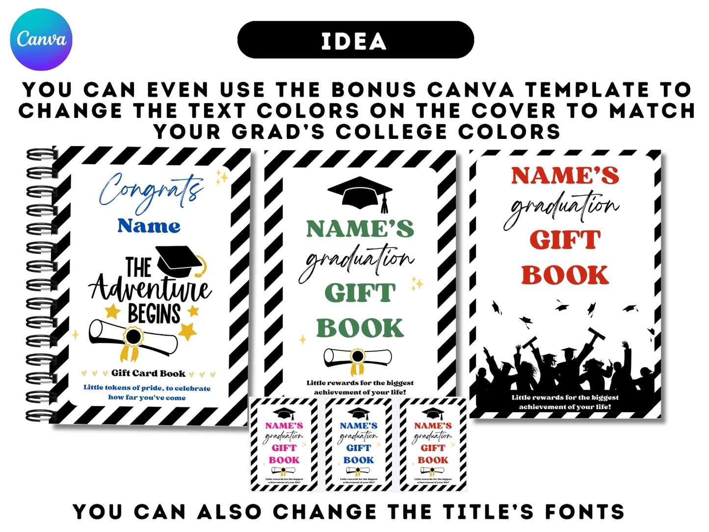 Editable Graduation Gift Card Book - 50 gift card holders + 4 covers in 2 sizes 4x6 & 5x7 (Set D)