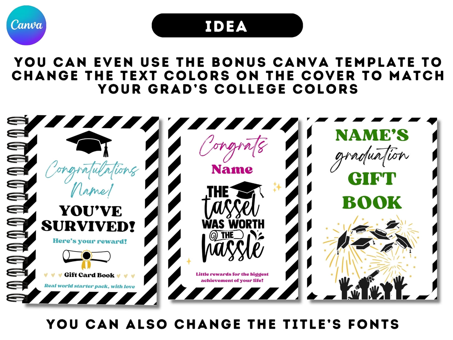 Editable & Printable Graduation Gift Card Book - 50 gift card holders + 4 covers in 2 sizes 4x6 & 5x7 (Set E)