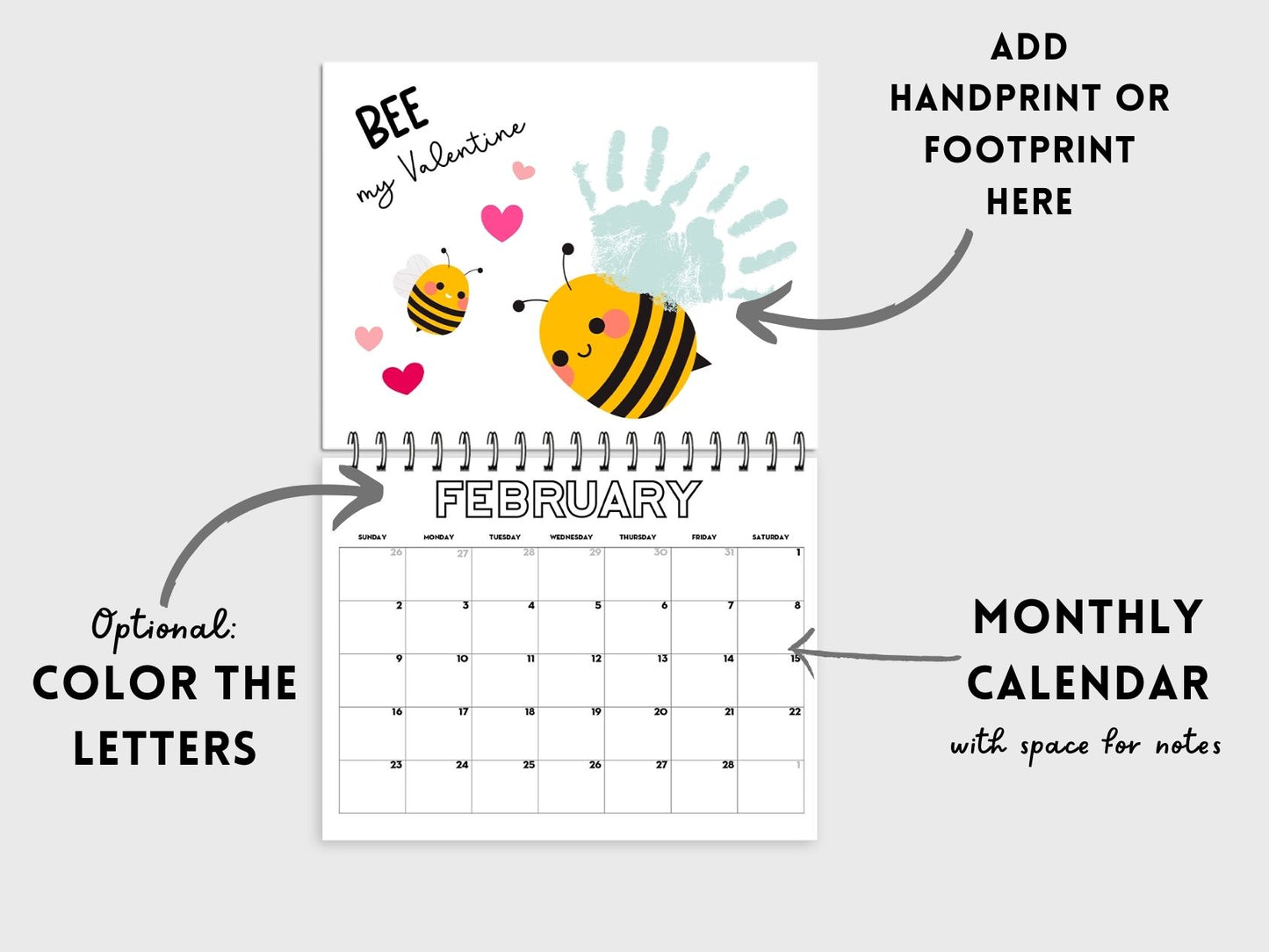 Handprint Calendar 2025 - Landscape Layout - 2 pages per month