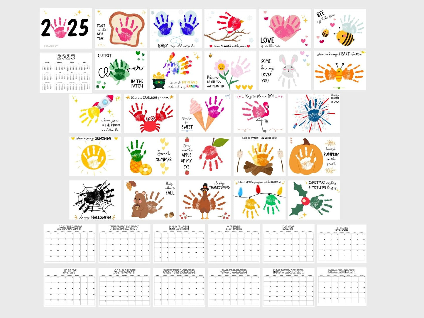 Handprint Calendar 2025 - Landscape Layout - 2 pages per month