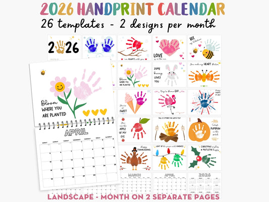 Handprint Calendar 2026 - Landscape Layout - 2 pages per month