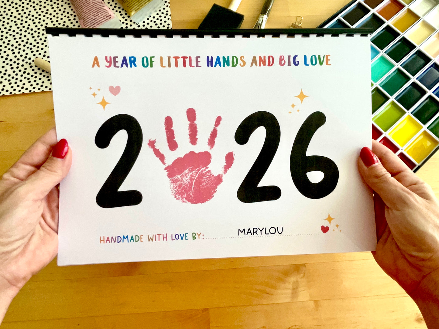 Handprint Calendar 2026 - Landscape Layout - 2 pages per month