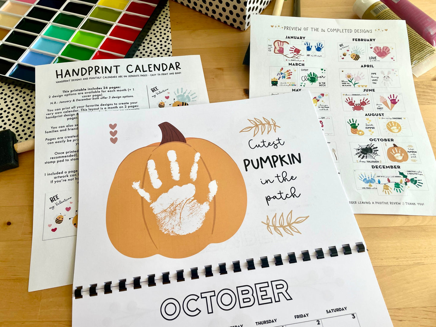 Handprint Calendar 2026 - Landscape Layout - 2 pages per month