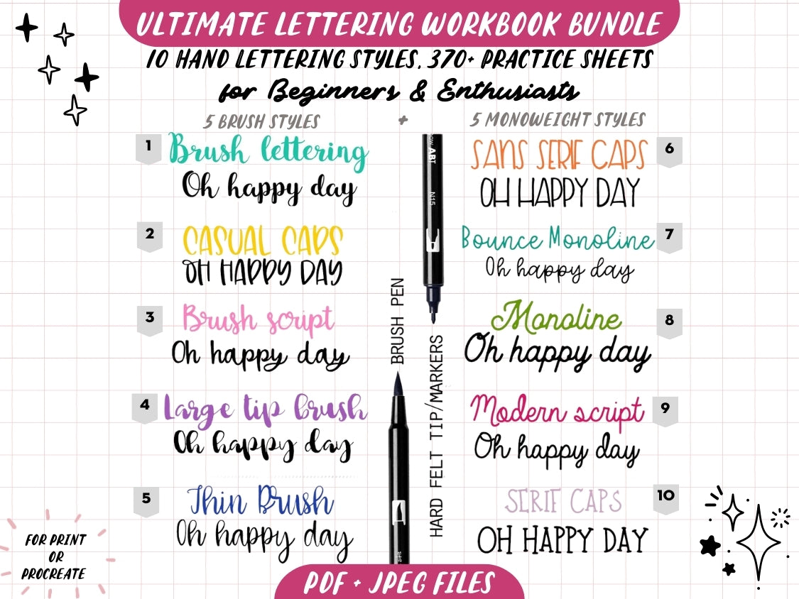 BUNDLE of 10 Lettering Workbooks with 370 Hand Lettering Practice ...