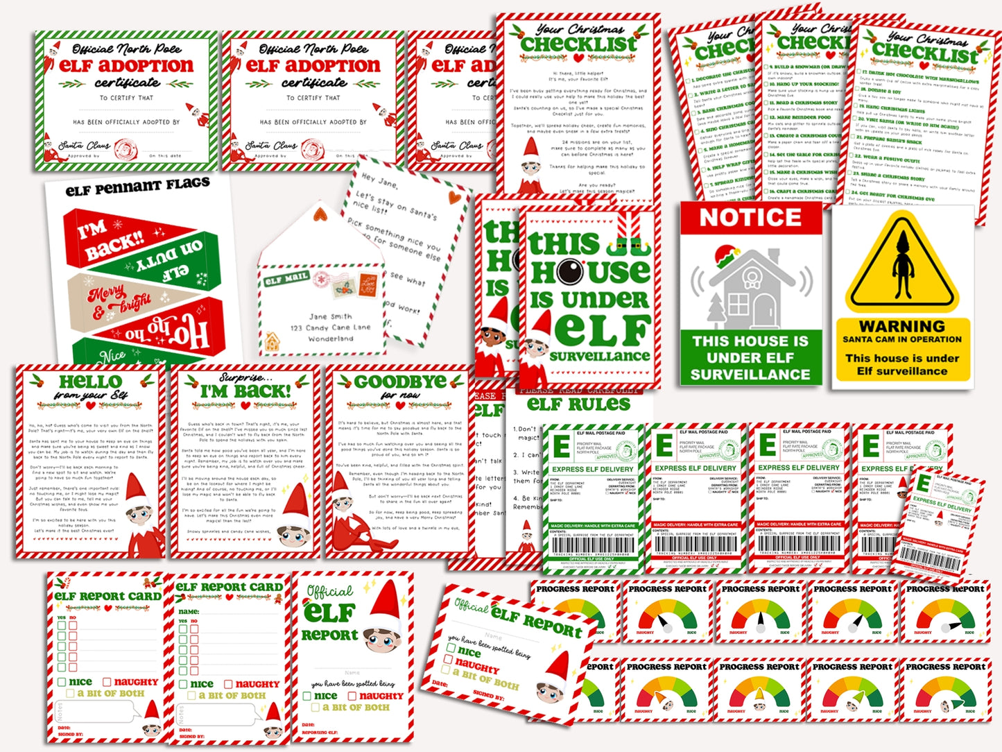 BUNDLE of 20 Elf Printable Templates: Elf Letter, Elf Adoption Certificate, Elf Report, Elf Warning, Elf Surveillance Elf Cam, Santa Letter & More!