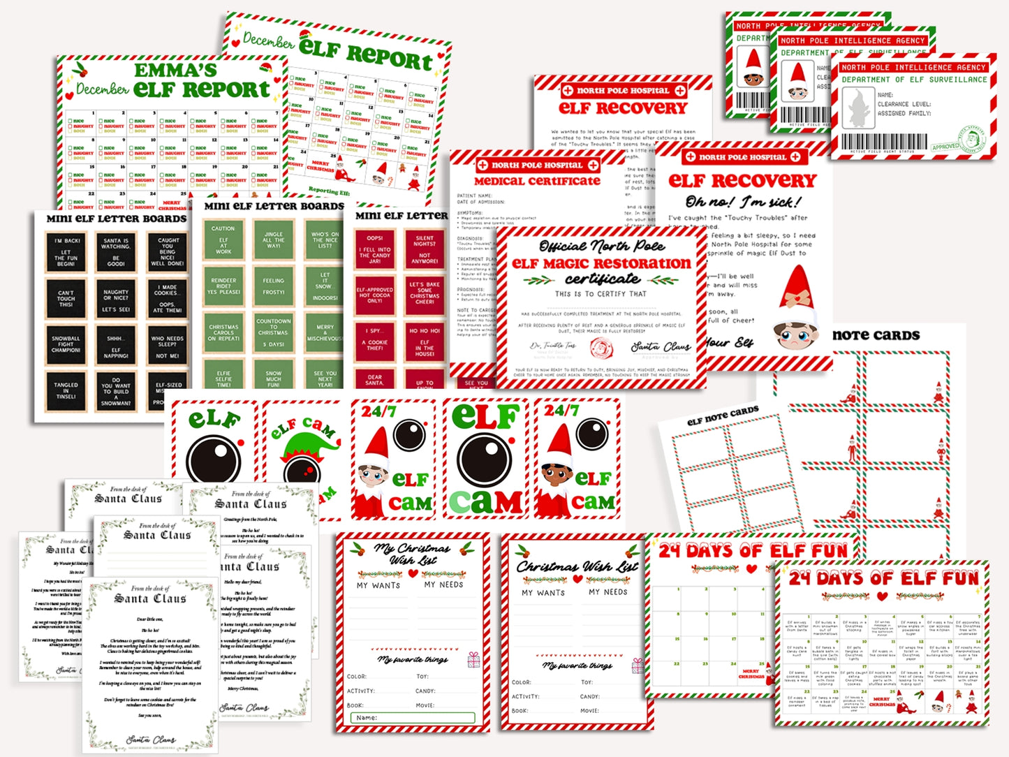 BUNDLE of 20 Elf Printable Templates: Elf Letter, Elf Adoption Certificate, Elf Report, Elf Warning, Elf Surveillance Elf Cam, Santa Letter & More!