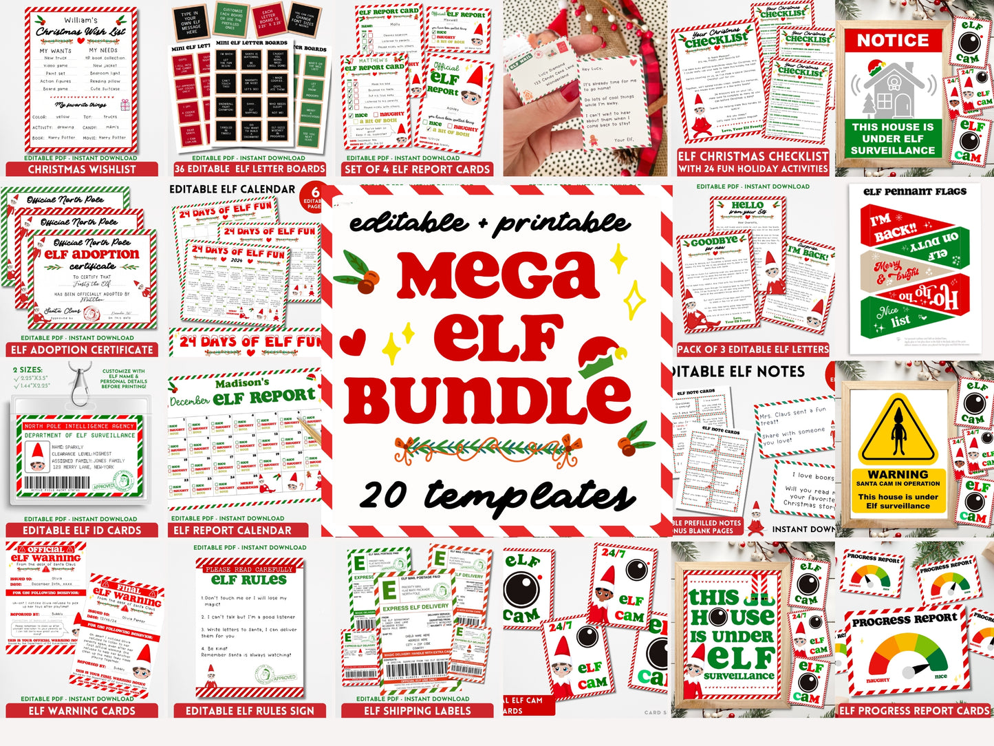 BUNDLE of 20 Elf Printable Templates: Elf Letter, Elf Adoption Certificate, Elf Report, Elf Warning, Elf Surveillance Elf Cam, Santa Letter & More!