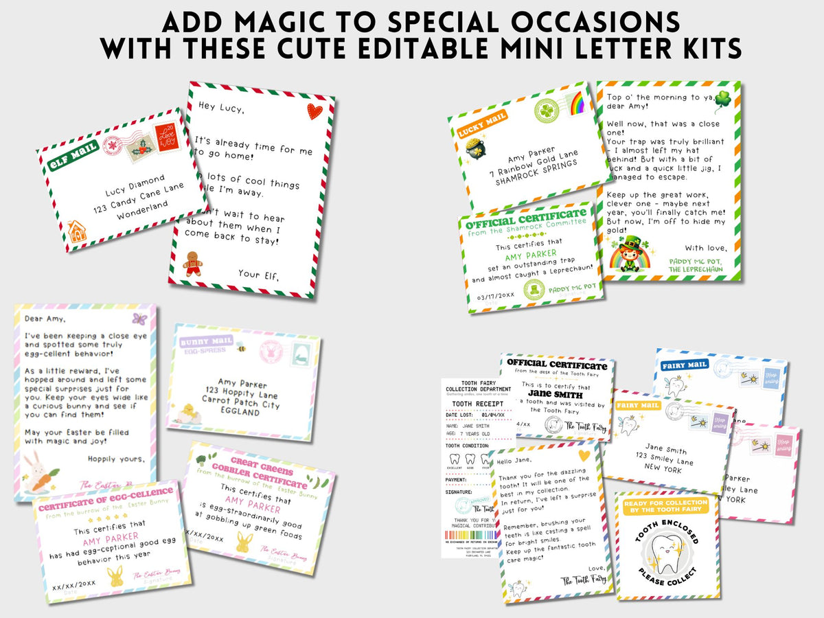 Printable BUNDLE of 6 Editable Mini Letters: Easter Bunny Letter, Lepr ...