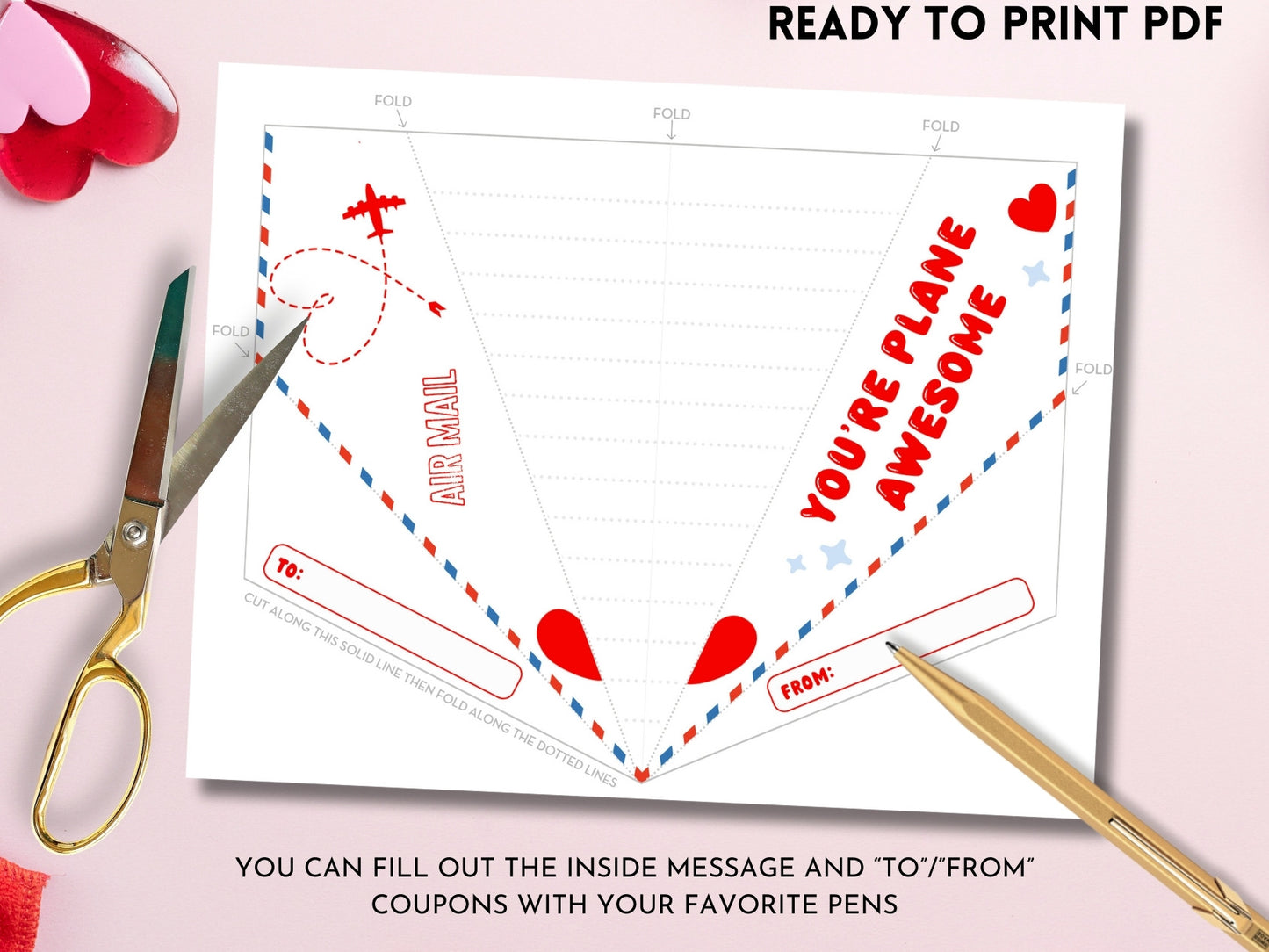 Paper Airplane Valentine Printable Card (4 designs in 2 sizes)