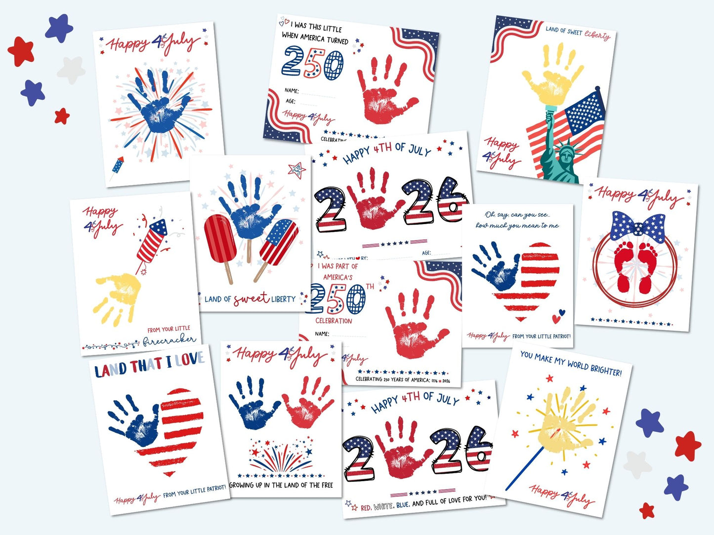 4th of July Handprint Art Bundle - 14 Templates