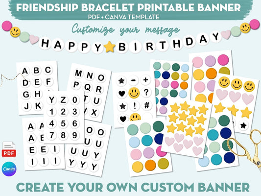 Customizable Friendship Bracelet Banner Printable (PDF + Canva Template)
