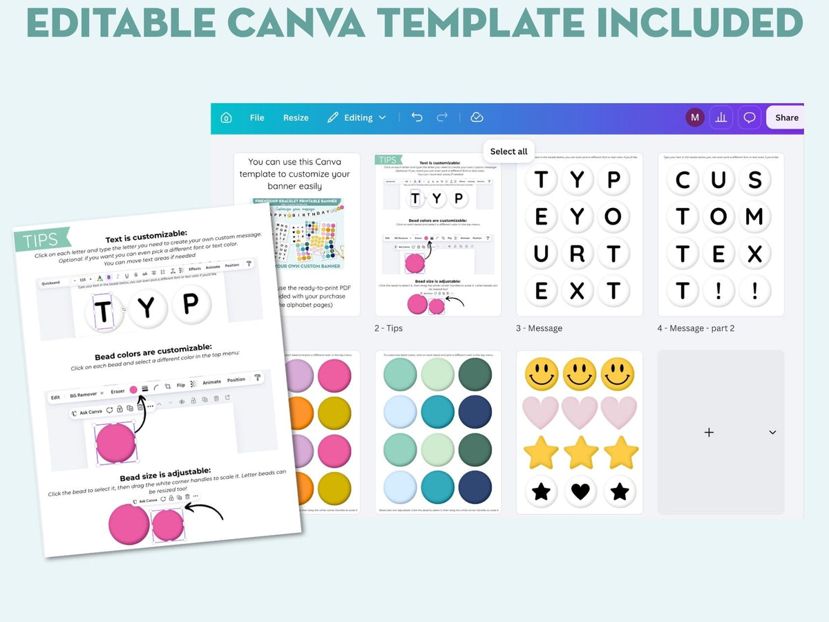 Customizable Friendship Bracelet Banner Printable (PDF + Canva Template)