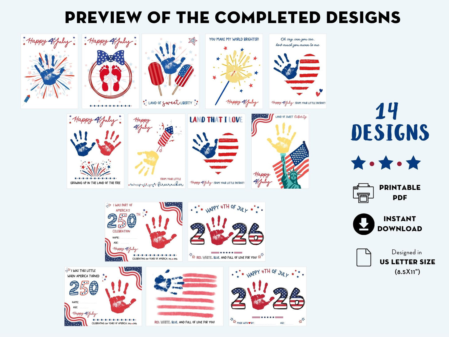 4th of July Handprint Art Bundle - 14 Templates