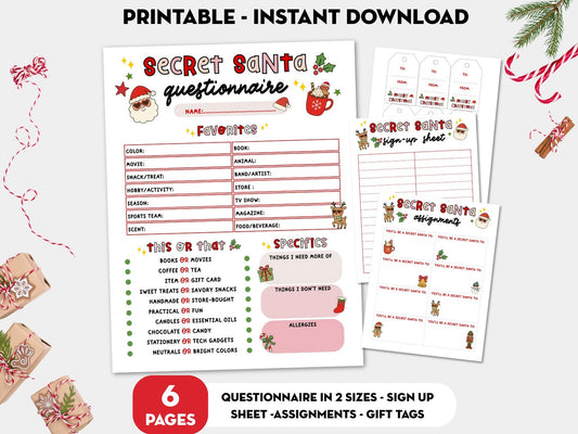 Printable Secret Santa Questionnaire + Gift Exchange Kit