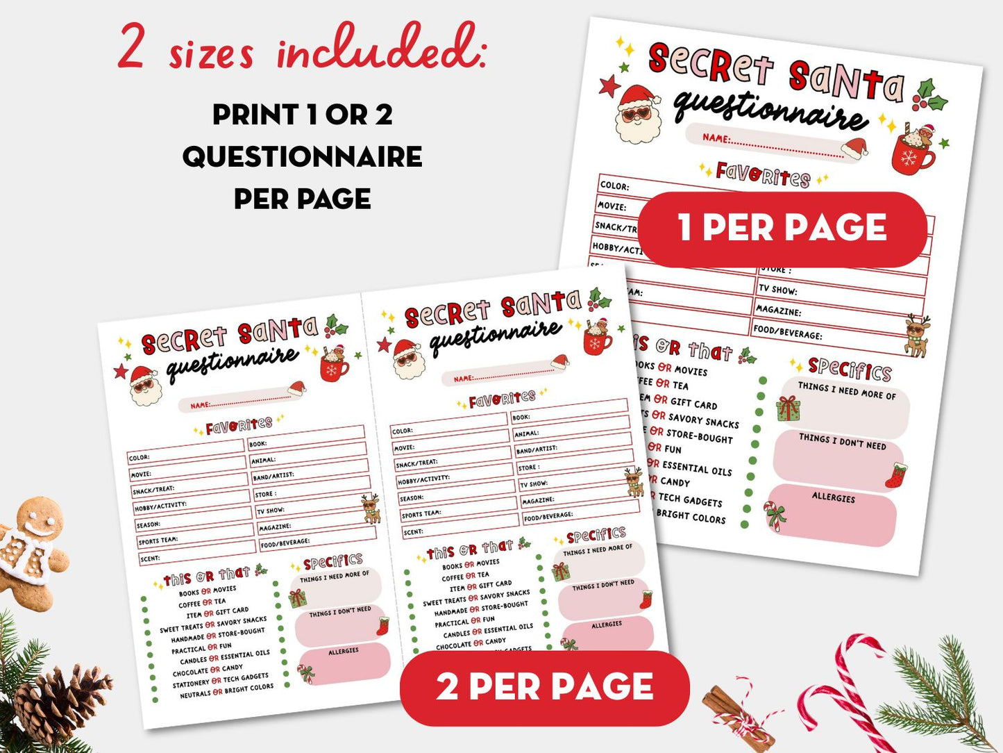 Printable Secret Santa Questionnaire + Gift Exchange Kit