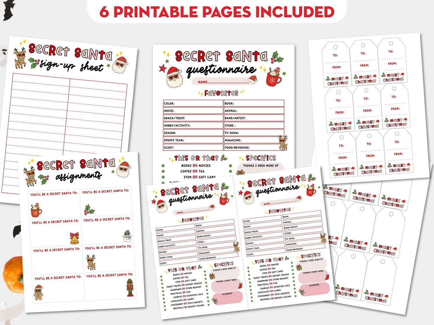 Printable Secret Santa Questionnaire + Gift Exchange Kit