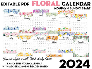 EDITABLE PDF 2024 Floral Calendar