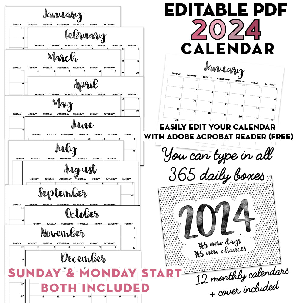 2024 Monthly Calendar - EDITABLE PDF