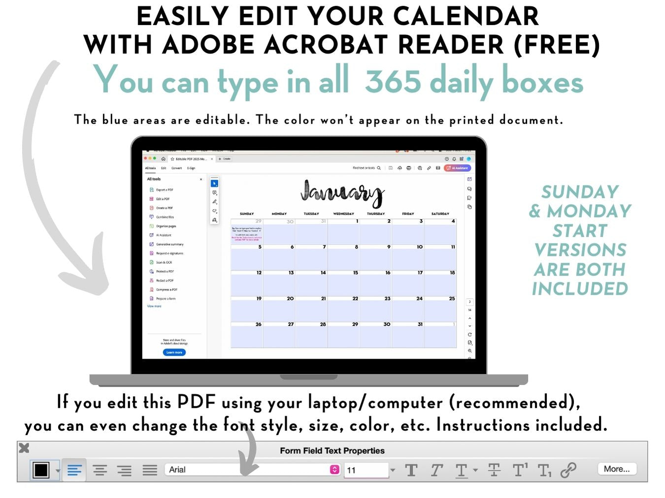 2025 Monthly Calendar - EDITABLE PDF