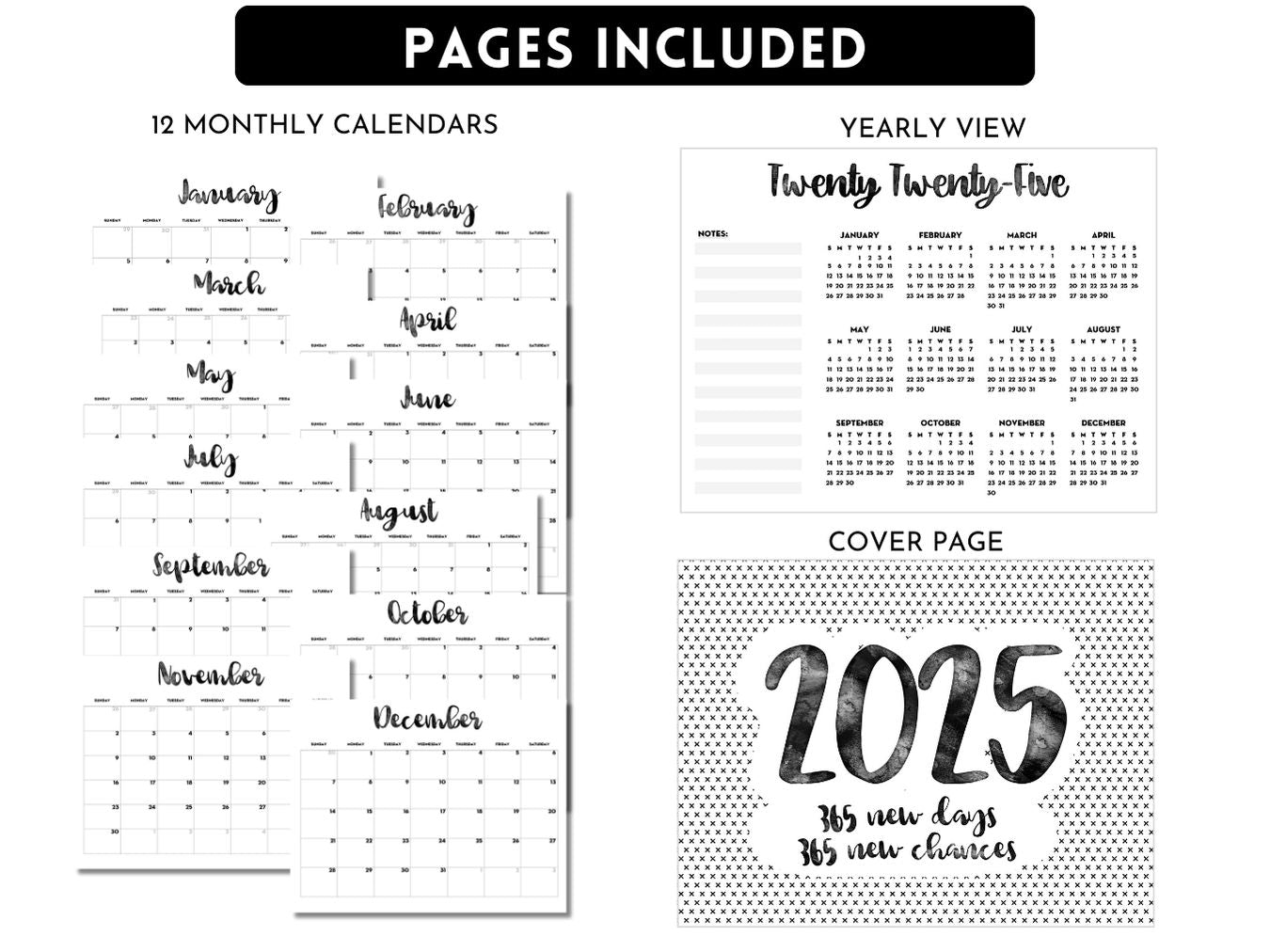 Pack of 2 Editable Calendars for 2025: ACADEMIC + YEARLY