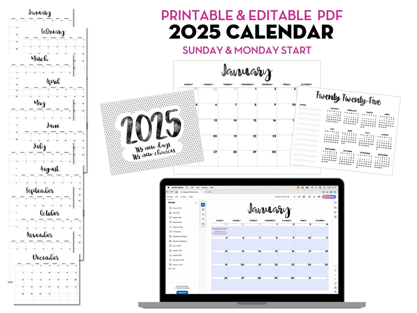 Pack of 2 Editable Calendars for 2025: ACADEMIC + YEARLY