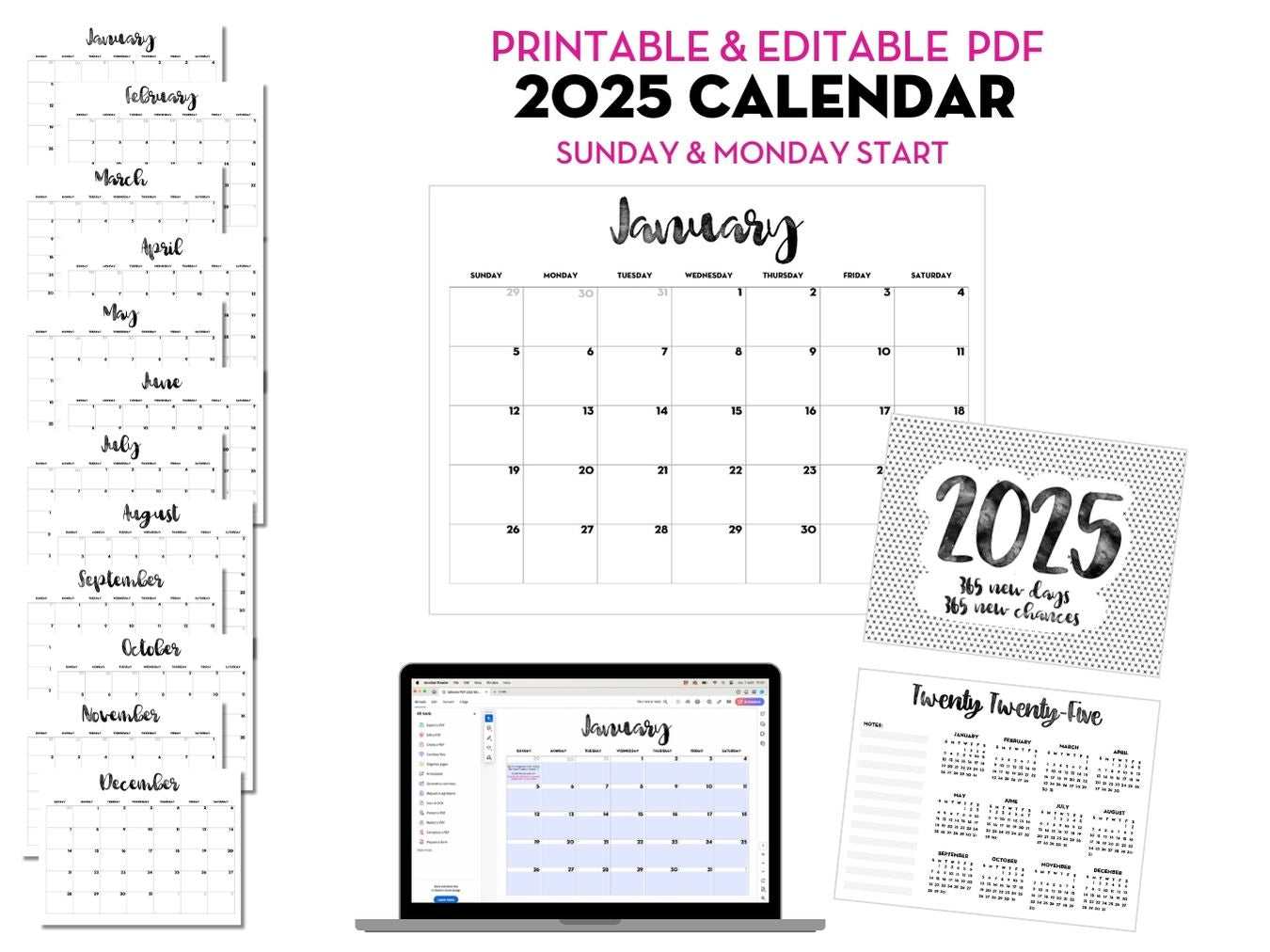 Pack of 2 Editable Calendars for 2025: ACADEMIC + YEARLY