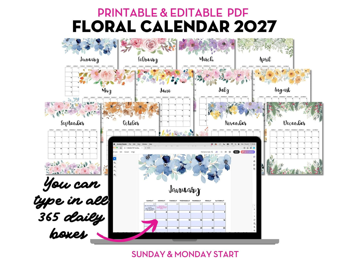 EDITABLE PDF 2027 Floral Calendar