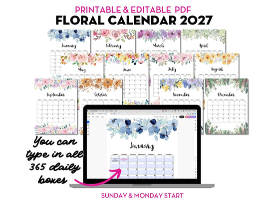 EDITABLE PDF 2027 Floral Calendar