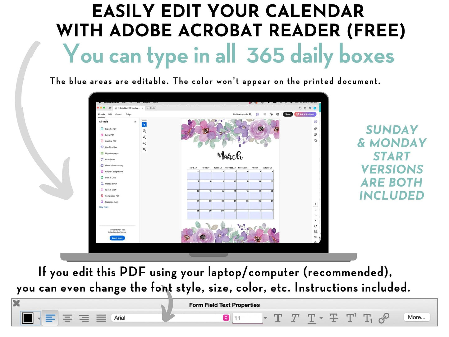 EDITABLE PDF 2027 Floral Calendar