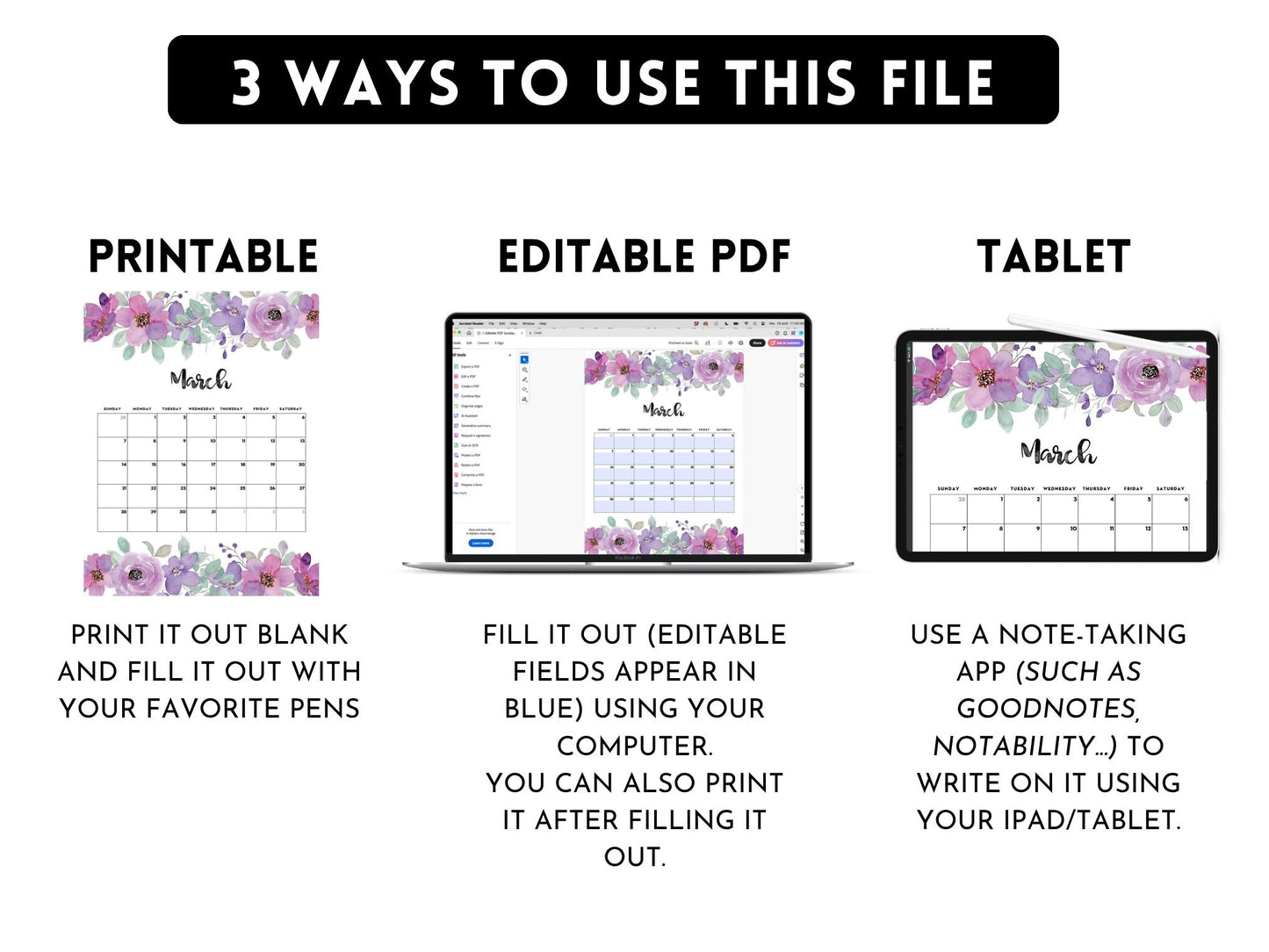 EDITABLE PDF 2027 Floral Calendar