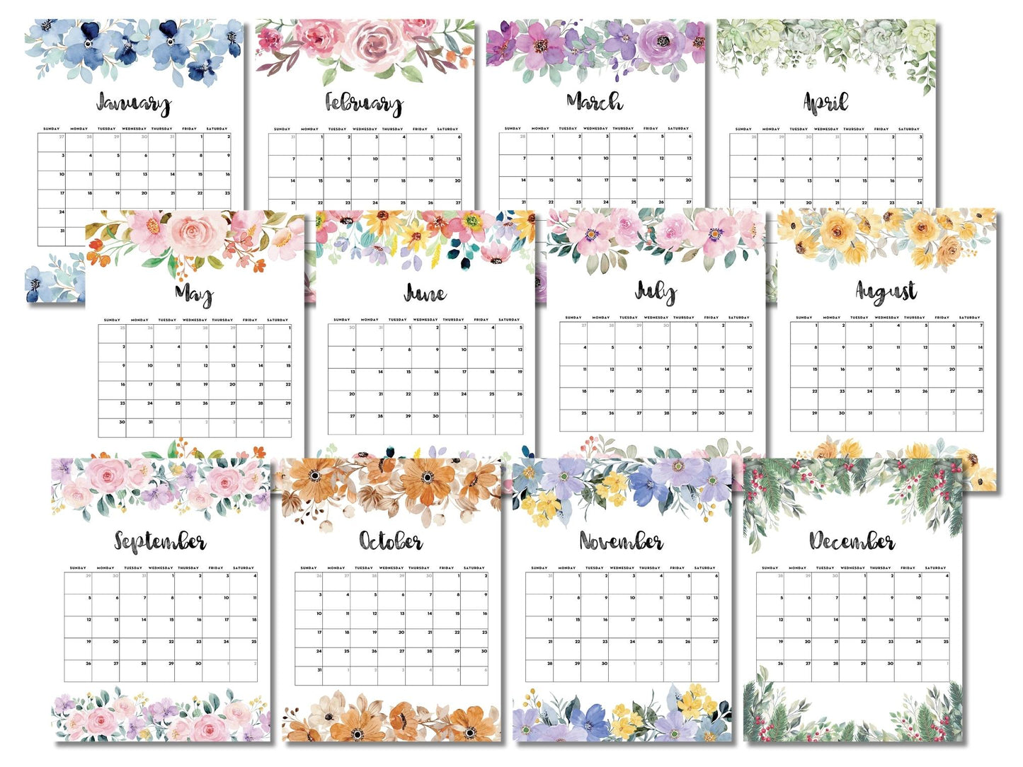 EDITABLE PDF 2027 Floral Calendar