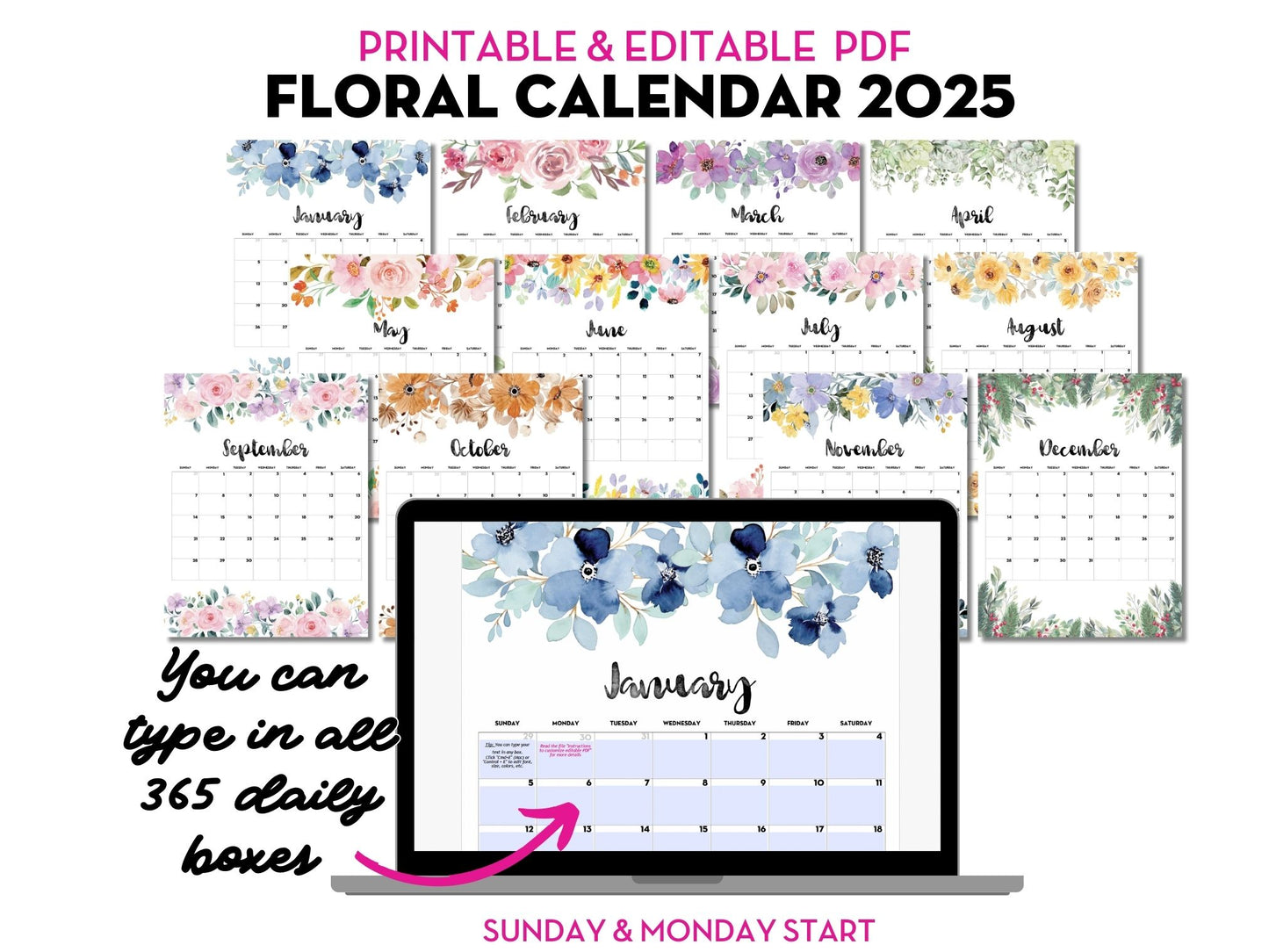 EDITABLE PDF 2025 Floral Calendar