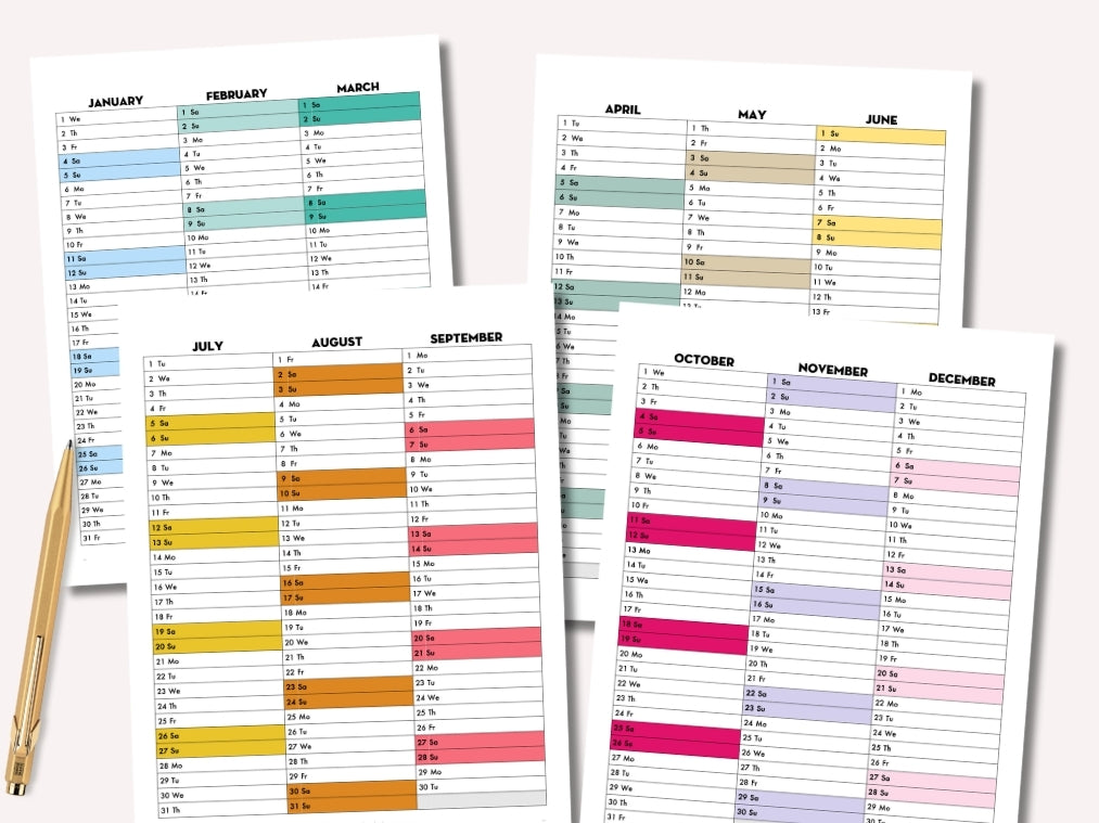 EDITABLE PDF - 2025 QUARTERLY Calendar - Rainbow