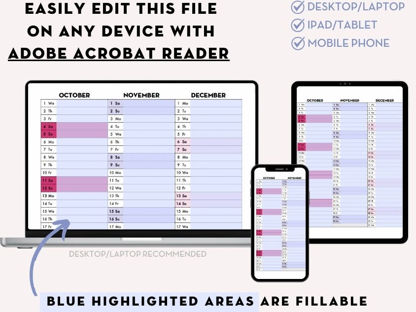 EDITABLE PDF - 2025 QUARTERLY Calendar - Rainbow