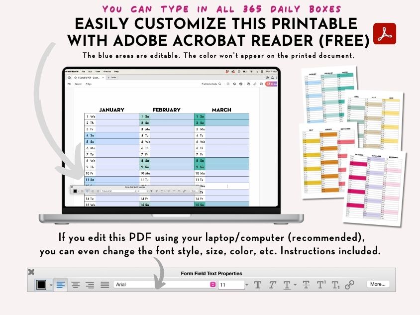 EDITABLE PDF - 2025 QUARTERLY Calendar - Rainbow