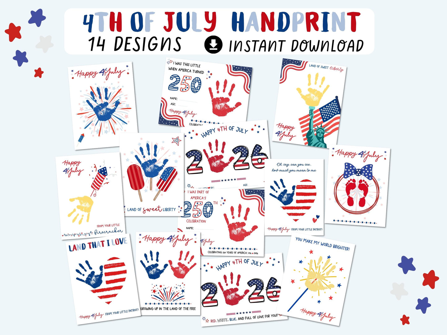 4th of July Handprint Art Bundle - 14 Templates