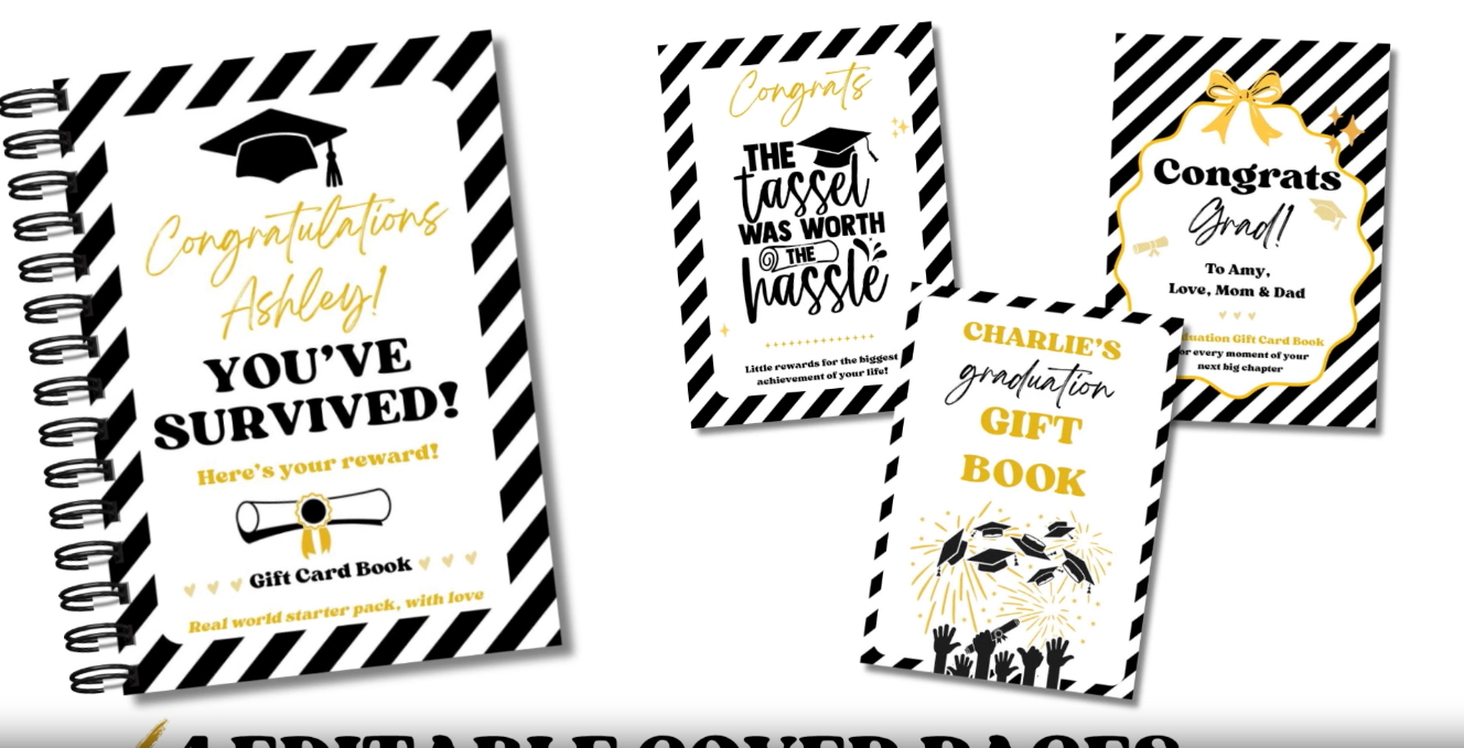 gift cards for grads Editable & Printable Graduation Gift Card Book (50 cards + 4 covers included) – Lovely Planner