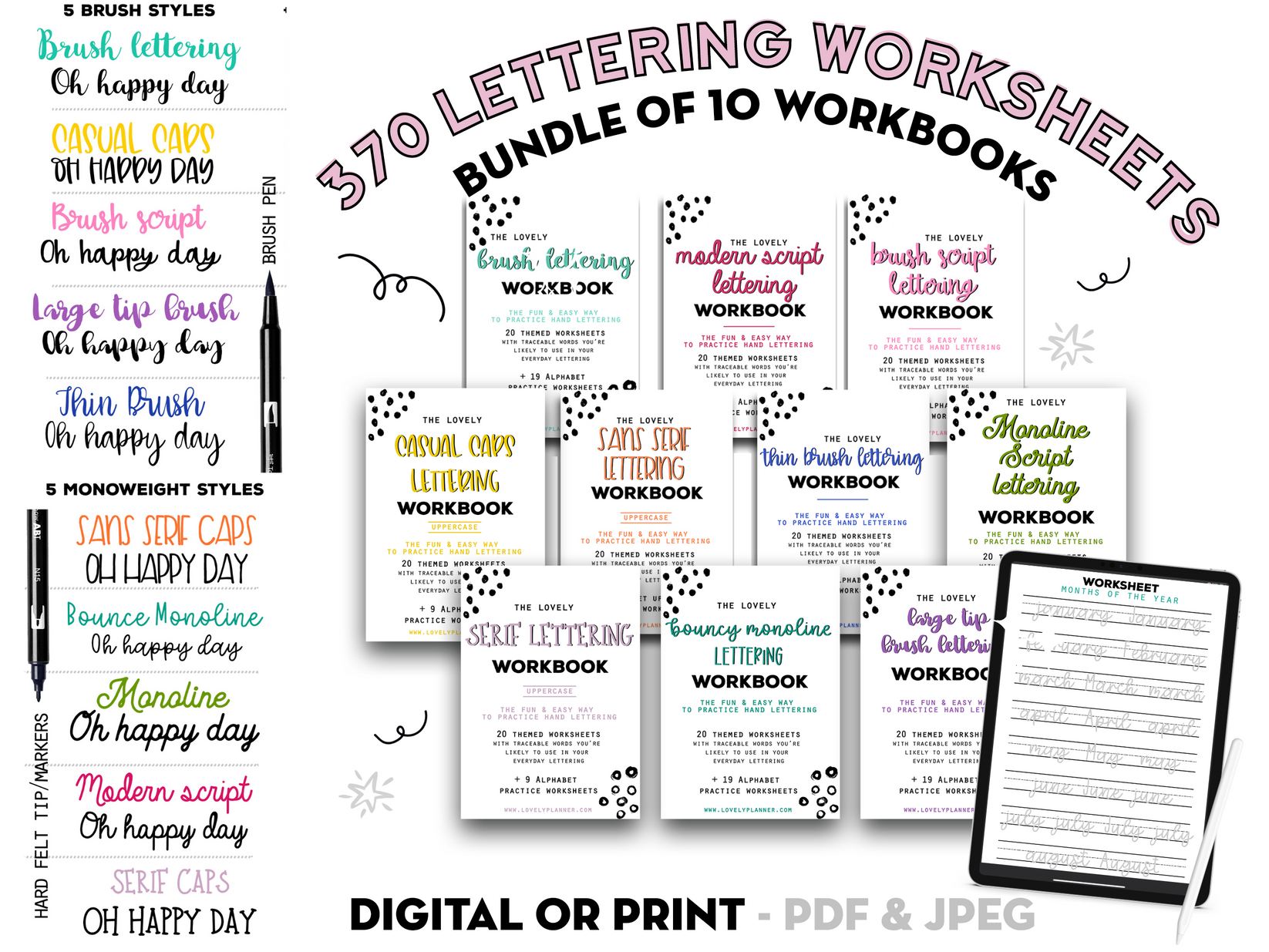 BUNDLE of 10 Lettering Workbooks with 370 Hand Lettering Practice ...