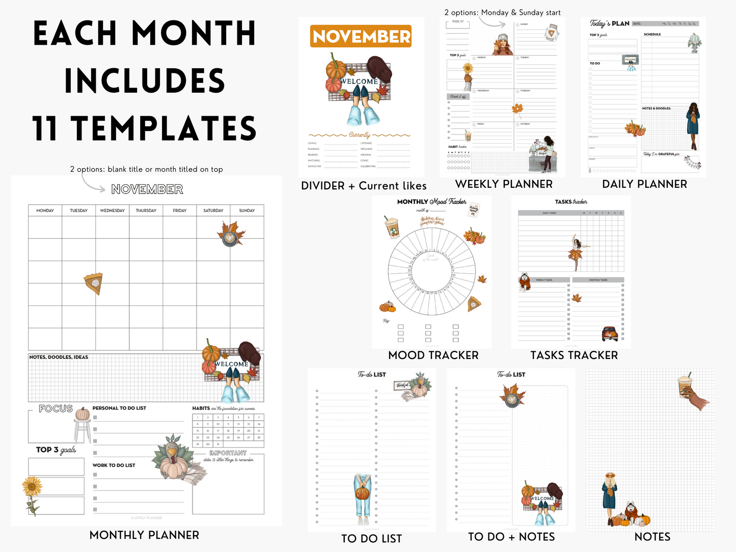 The Seasonal Planner Pack - 132 Pages: 12 Months of Cute Planner Pages - printable or digital planner