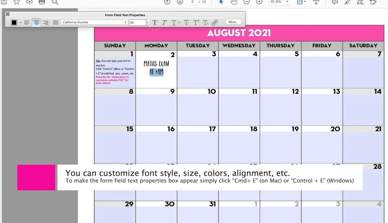 EDITABLE PDF - 2023-2024 Monthly School Calendar