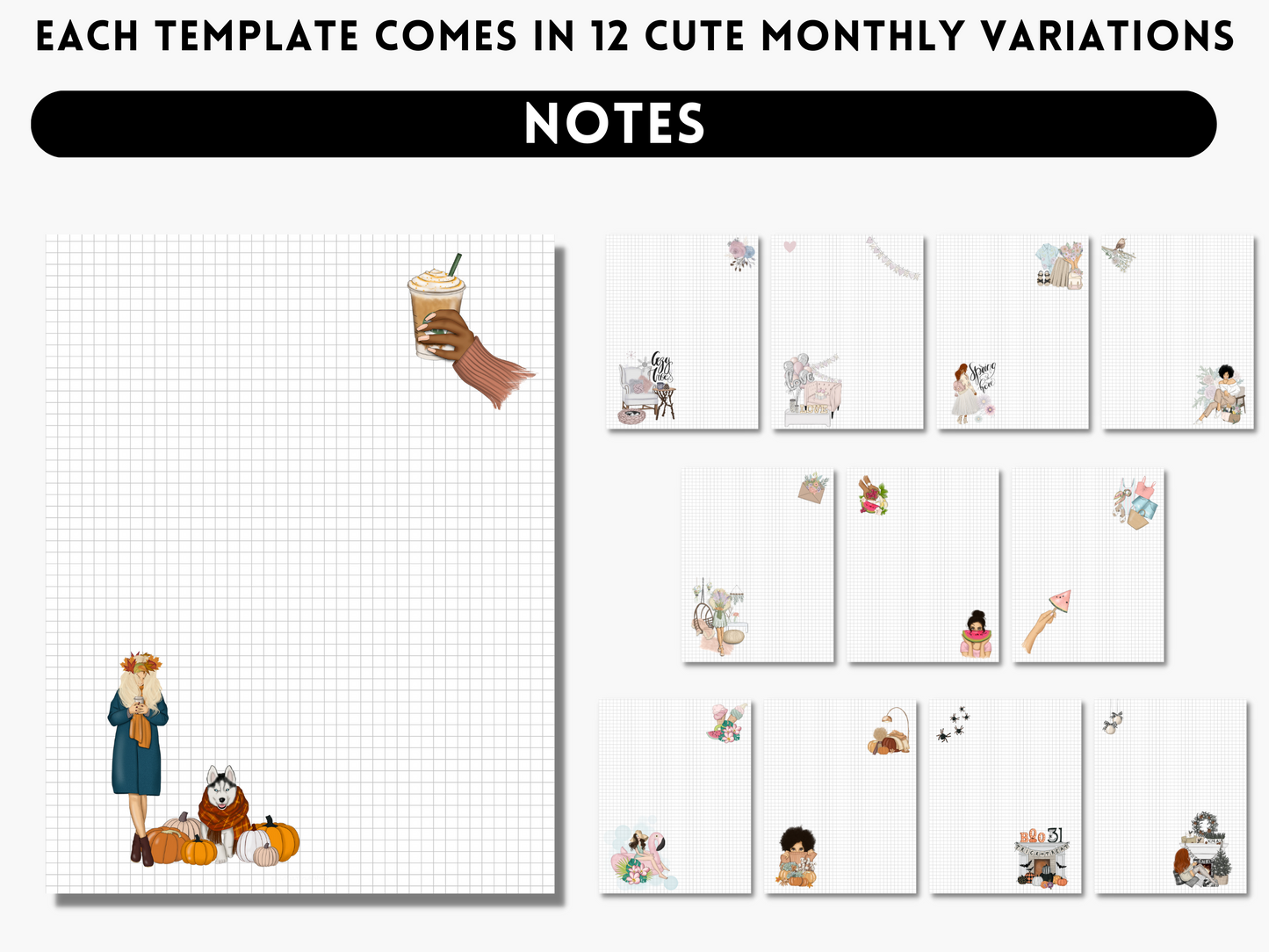 The Seasonal Planner Pack - 132 Pages: 12 Months of Cute Planner Pages - printable or digital planner