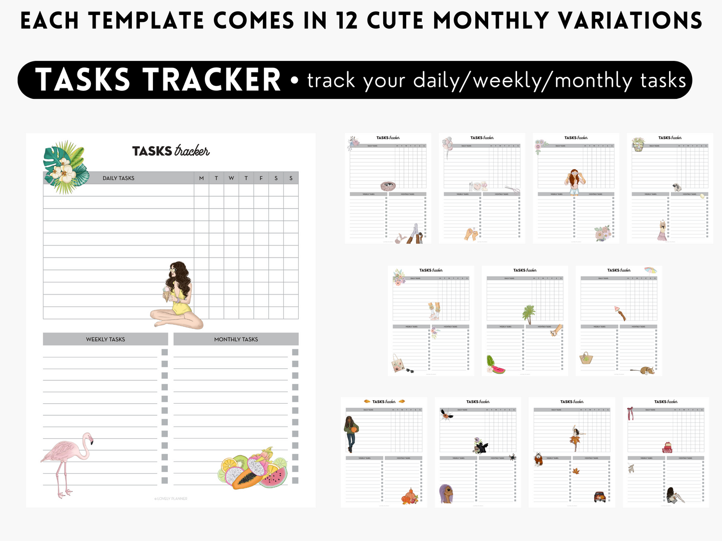 The Seasonal Planner Pack - 132 Pages: 12 Months of Cute Planner Pages - printable or digital planner