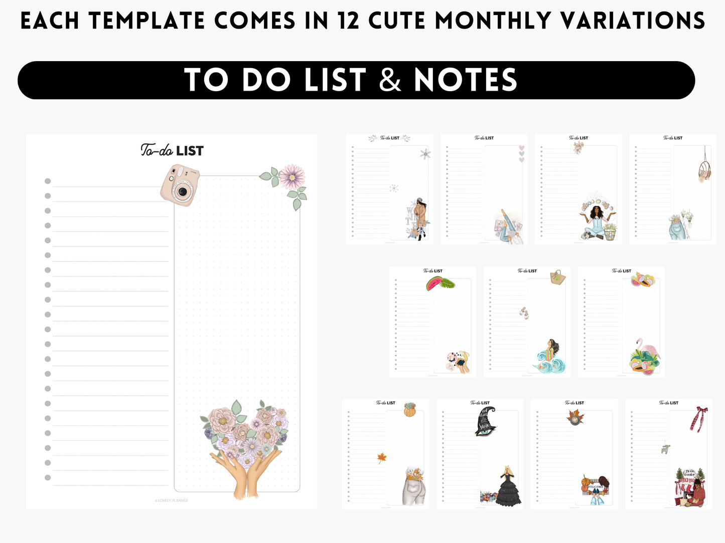 The Seasonal Planner Pack - 132 Pages: 12 Months of Cute Planner Pages - printable or digital planner