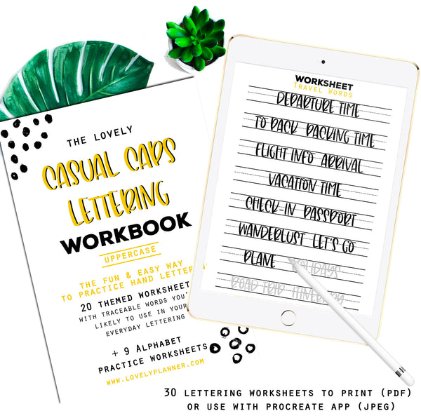 BUNDLE of 5 Lettering Workbooks with 180 Hand Lettering Practice Worksheets - Volume 2 - Procreate & Print, Modern Calligraphy, Ipad
