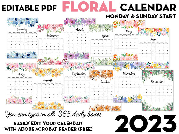 EDITABLE PDF 2023 Floral Calendar