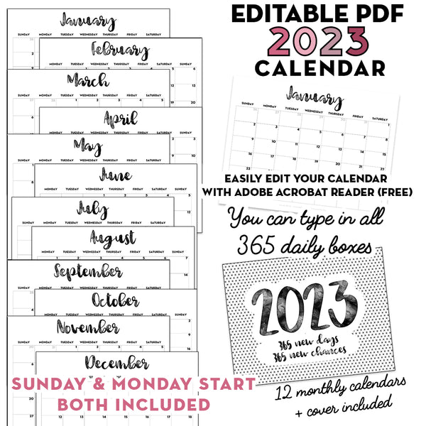 EDITABLE PDF - 2023 Monthly Calendar