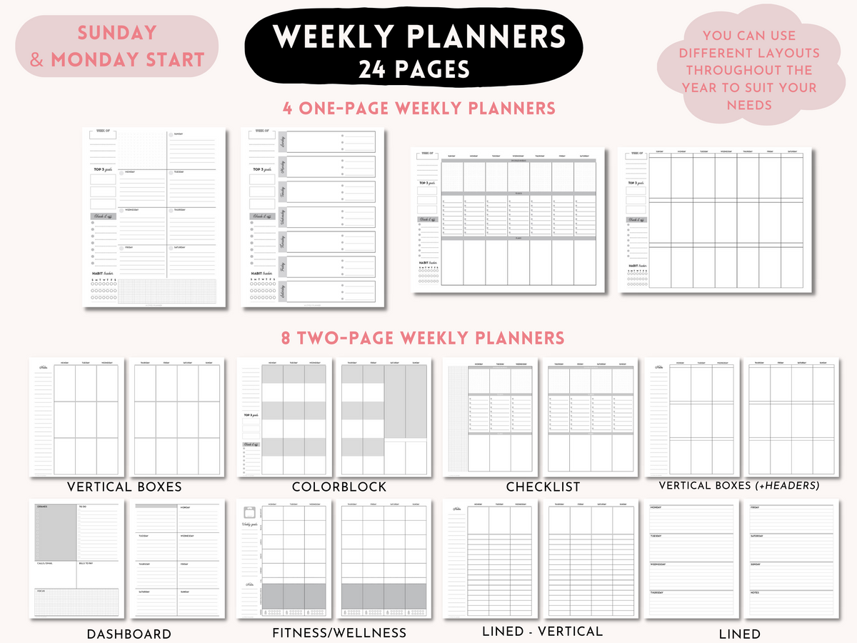 Ultimate Planner Bundle - 160 Printable Planner Inserts for A5, US Let ...
